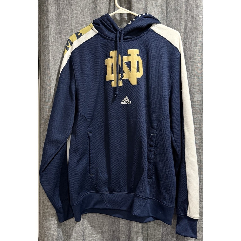 Adidas Notre Dame Men's Hoodie Navy/White/Gold Size Medium Climawarm Detailed
